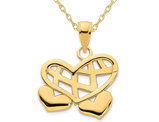 14K Yellow Gold Double Heart Weave Charm Pendant Necklace with Chain